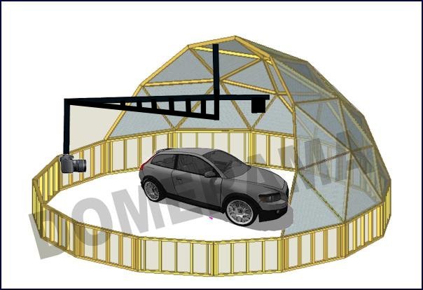 Cut view of a boom attached to a geodesic dome for 360 product photography