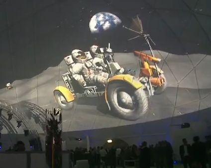 Scenes of the moon missions projected on a geodesic event dome